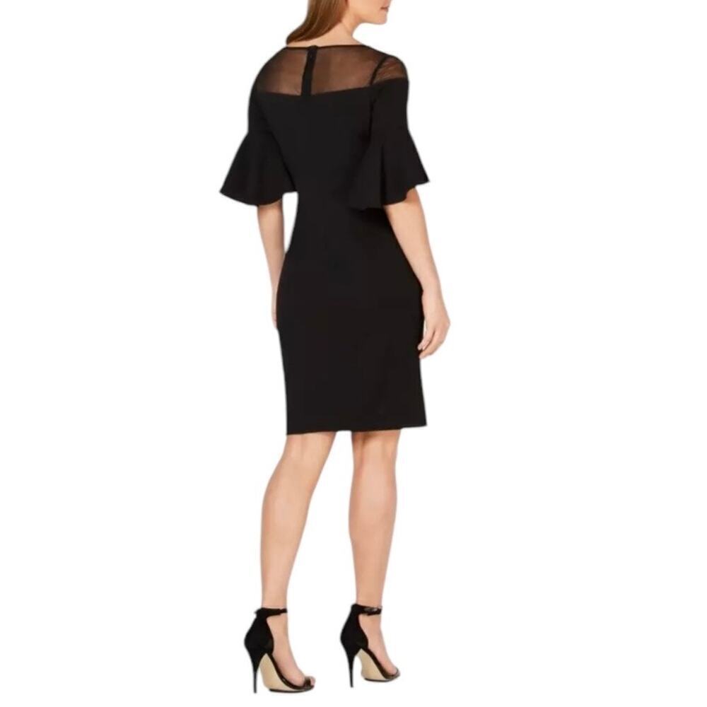 Calvin Klein Black Illusion Ruched Bell Sleeve Cocktail Dress, Women's Size 6 - Picture 4 of 15